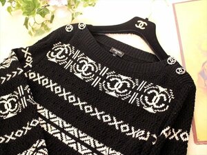 新品同様☆CHANEL【シャネル】コットン素材ニットプルオーバー☆黒×オフホワイト☆36サイズ☆ココマーク☆ロゴ☆フォーマル☆レディース