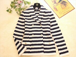 新品同様☆CHANEL【シャネル】カシミヤ ニットジャケット☆ネイビー×オフホワイト☆36サイズ☆スパンコール☆ココマーク☆フォーマル☆