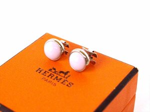  beautiful goods *HERMES[ Hermes ] Eclipse Sakura color earrings * circle shape * round type * pink × silver metal fittings * Logo * men's * lady's 