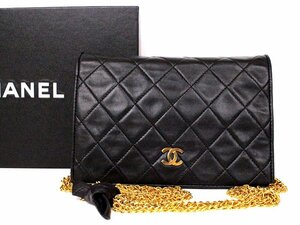 良品☆CHANELラムスキンヴィンテージマトラッセ 6連チェーンショルダーバッグ☆黒×ゴールド金具☆レザー☆ロゴ☆レディース☆箱付☆