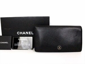 良品☆CHANEL【シャネル】レザーロングウォレット☆ココマーク☆ブラック×ゴールド金具☆レディース☆ロゴ☆箱☆