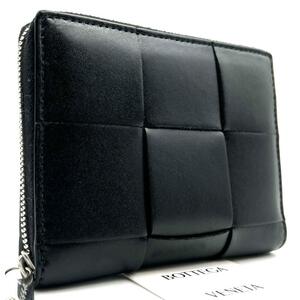 《未使用品》現行 RFID搭載 BOTTEGA VENETA ボッテガヴェネタ メンズ マキシイントレチャート ラウンドファスナー 二つ折り財布 札入れ