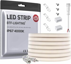 BTF-LIGHTING FCOB COB LEDテープライト IP67 防水 高密度 フレキシブル LEDテープライト 5M 336LEDs/m 1680LEDs/5m 昼白色 4000K 幅10mm