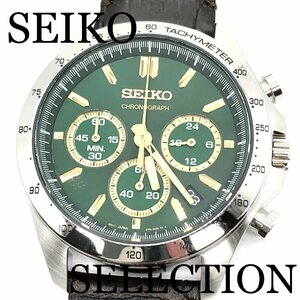 SEIKO SELECTION 8Tクロノグラフ レザーバンド SBTR017（グリーン）