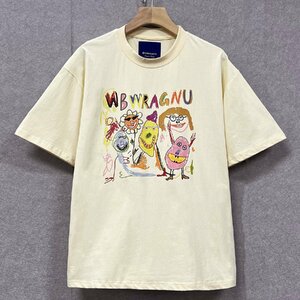 個性・半袖Tシャツ 定価2万◆Emmauela・イタリア・ミラノ発◆コットン100％ 薄手 通気 人気 カラフル 手描き風 遊び心 男女兼用 M/46