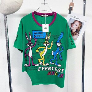 個性ヨーロッパ製※定価2万◆ブルガリア発※RISELIN 半袖Tシャツ 人気 ゆったり ダメージ加工 ウサギ トップス アシンメトリー 街着 2XL/52