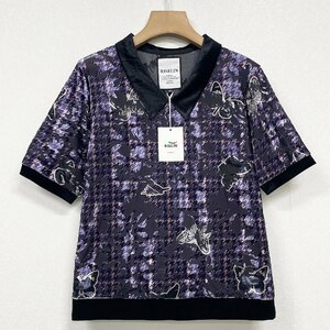 定番ヨーロッパ製※定価2万◆ブルガリア発※RISELIN 半袖Tシャツ 上品 通気 柔らかい 艶 総柄 千鳥格子 透かし トップス レディース 夏 L