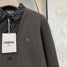 上品EU製＆定価5万◆UABONI*Paris*長袖ポロシャツ*ユアボニ*パリ発◆高級 裏起毛 防寒 快適 切替 ニット レトロ 通勤 紳士 ビジネス 2XL/52_画像8