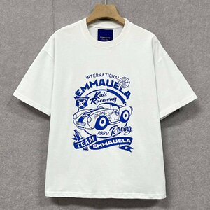 高級・半袖Tシャツ 定価2万◆Emmauela・イタリア・ミラノ発◆綿100％ 上質 薄手 通気 個性 車 プルオーバー カットソー アメカジ 夏服 L