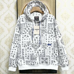 人気EU製＆定価4万◆UABONI*Paris*パーカー*ユアボニ*パリ発◆スーピマ綿 薄手 ICT カシューナッツ柄 フーディジャケット トレーナー2XL/52