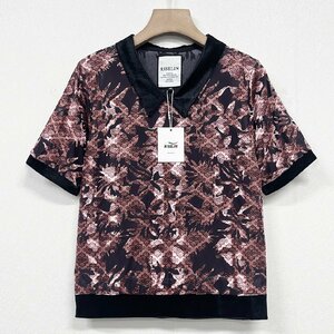 上級ヨーロッパ製※定価2万◆ブルガリア発※RISELIN 半袖Tシャツ 薄手 快適 艶 個性 総柄 透かし レトロ感 トップス レディース L/48