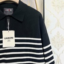 定番EU製＆定価4万◆UABONI*Paris*長袖ポロシャツ*ユアボニ*パリ発◆上品 快適 ボーダー柄 ニット トップス レジャー リラックス 2XL/52_画像5