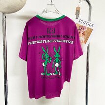 個性ヨーロッパ製※定価2万◆ブルガリア発※RISELIN 半袖Tシャツ 可愛い ゆったり ダメージ加工 ウサギ トップス アシンメトリー 街着 M/46_画像2