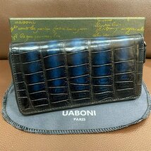 逸品 限定EU製＆定価68万◆UABONI*アリゲーター・ファスナー長財布◆高級 絶賛 手染 パティーヌ クロコ 本革 レザー メンズ 紳士 ビジネス_画像1