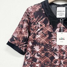 上級ヨーロッパ製※定価2万◆ブルガリア発※RISELIN 半袖Tシャツ 薄手 快適 艶 個性 総柄 透かし レトロ感 トップス レディース L/48_画像5