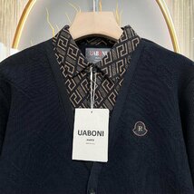 高級EU製＆定価5万◆UABONI*Paris*長袖ポロシャツ*ユアボニ*パリ発◆裏起毛 防寒 快適 切替 ニット レトロ 通勤 紳士 ビジネス L/48サイズ_画像3