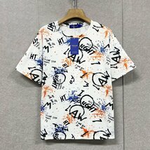 人気・半袖Tシャツ 定価2万◆Emmauela・イタリア・ミラノ発◆上級 柔らかい ストレッチ 落書き風 トップス アメカジ ストリート 個性 XL/50_画像1