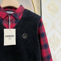 ★★逸品EU製＆定価5万◆UABONI*Paris*セーター*ユアボニ*パリ発◆豪華ミンク/カシミヤ混 防寒 重ね着風 金糸刺繍 チェック柄 紳士 M/46_画像4