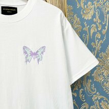 定価2万★christian milada・ミラノ発・半袖Tシャツ★コットン100％ 薄手 通気 爽やか 個性 蝶柄 カットソー ストリート 男女兼用 M/46_画像6