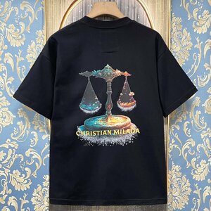 定価2万★christian milada・ミラノ発・半袖Tシャツ★コットン100％ 吸汗 薄手 柔らかい オシャレ 天秤座 きれいめ ユニセックス XL/50