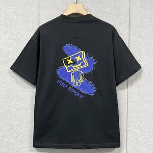 高級・半袖Tシャツ 定価2万◆Emmauela・イタリア・ミラノ発◆上品 吸汗 快適 ロボット 遊び心 手描き風 トップス カジュアル XL/50サイズ