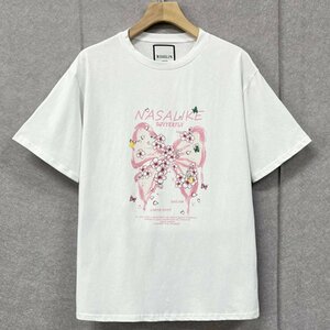 最上級ヨーロッパ製※定価2万◆ブルガリア発※RISELIN 半袖Tシャツ 通気 快適 吸汗 可愛い 花柄 蝶 トップス スウェット キレイめ 夏 M/46