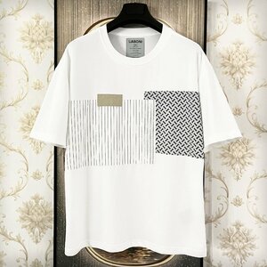 最上級EU製＆定価2万◆UABONI*Paris*Tシャツ*ユアボニ*パリ発◆コットン 薄手 半袖 T-shirt 個性 切替 男女兼用 レジャー M/46サイズ