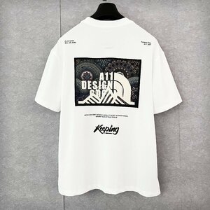 定番・半袖Tシャツ 定価2万◆Emmauela・イタリア・ミラノ発◆コットン100％ 薄手 花柄 ICT 通気 吸汗速乾 カジュアル 日常 2XL/52サイズ