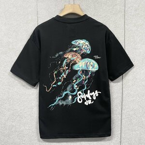 新作・半袖Tシャツ 定価2万◆Emmauela・イタリア・ミラノ発◆上品 柔らかい 通気 個性 油絵風 クラゲ プルオーバー 美しい 男女兼用 XL/50