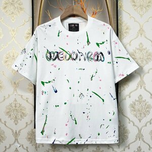 個性EU製＆定価2万◆UABONI*Paris*半袖Tシャツ*ユアボニ*パリ発◆快適 吸汗速乾 ペイント柄 スウェット プルオーバー レジャー 夏 XL/50