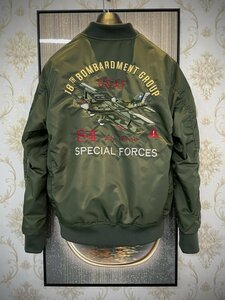  highest grade EU made & regular price 6 ten thousand *UABONI*Paris*yuaboni* flight jacket * thin MA-1 high class embroidery U.S.A.F 84 Air force 18TH bombardment group XL/50
