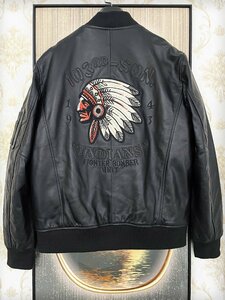  highest peak EU made & regular price 18 ten thousand *UABONI*Paris* Rider's *yuaboni* Paris departure * highest grade sheep leather INDIANS gorgeous embroidery leather MA-1 flight jacket leather jacket L