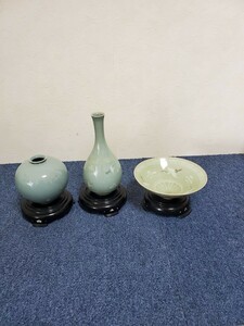 ☆h309☆池泉☆泉☆韓国☆花瓶☆花器☆陶器☆壺 ☆3点まとめ売り☆☆