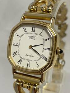 【55-2】1円〜【稼働品】SEIKO セイコー エクセリーヌ 10K/SS クォーツ ホワイト系 レディース 同梱不可