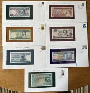 紙幣 切手 Banknotes of All Nations 7枚　カナダ　ニュージーランド　ジャージー　ソロモン諸島　ジンバブエ　キプロス　バルバドス　や15