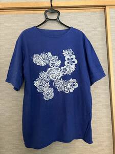 送料無料　美品　キャピタル 藍染抜染tシャツ　フラワー卍　切りっ放しデザイン