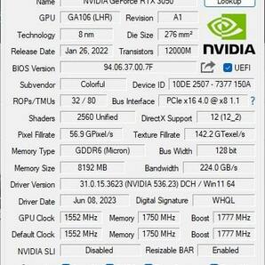 【美品・使用少】COLORFUL[カラフル] iGAME nvidia GeForce RTX3050 Ultra W OC 8G [R-R-Way-GA104H6-E10] Ampereの画像8