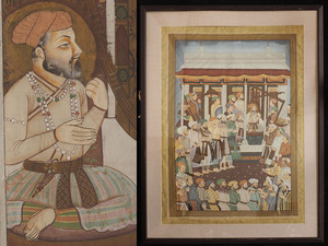 Art hand Auction [Authentic] A_VC07_Large Indian miniature painting, richly colored, hand-painted portrait, 83.5m x 109cm / Maharaja, Hindu, princely state, Mughal Empire, Painting, Japanese painting, person, Bodhisattva