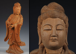 A_VC15 中国古玩 極細密 木彫 観音菩薩立像 高さ51cm / 総白檀 仏教美術 仏像 中国美術 