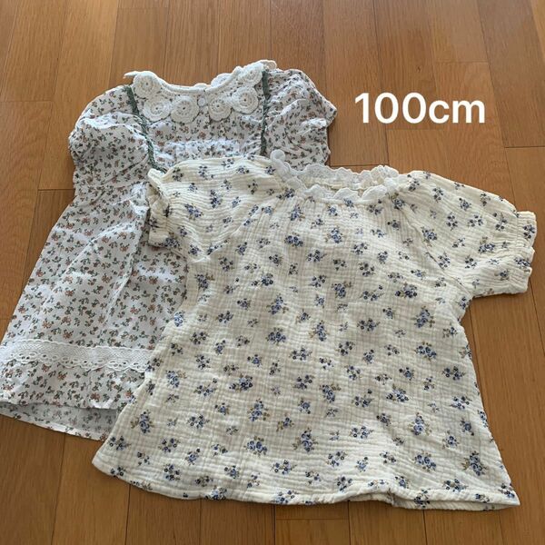 トップス　ブラウス　シャツ　半袖Tシャツ 花柄　フリル 子ども服　100cm