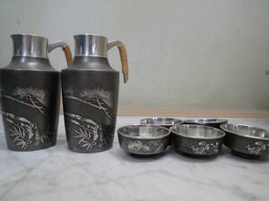  silver made sake cup and bottle weight 504g