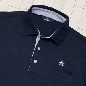 [ Descente made / beautiful goods ]* Munsingwear Munsingwear wear / short sleeves one Point embroidery Logo polo-shirt Golf wear SIZE: M navy 