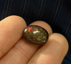 [ супер редкий ] первоклассный крупный высший класс натуральный black opal kaboshon разрозненный 15.8×11.7mm 6ct. цвет красивый один иен ~