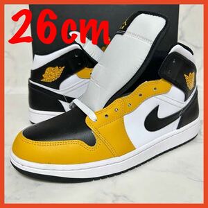 ★送料無料★【新品】26cm Nike Air Jordan 1 Mid Yellow Ochre ナイキ エアジョーダン1 ミッド イエローオークル ブラック ホワイト 