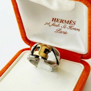 ◆ エルメス HERMES ヒストリー リング サイズ52 750 K18 ゴールド 925 シルバー 重量約9.5g 箱付き 指輪 レディース メンズ アクセサリー
