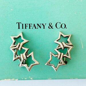 * Tiffany TIFFANY &Co. Triple Star серьги обе уголок серебряный 925 масса примерно 6.5g с коробкой сумка для хранения имеется звезда женский аксессуары 