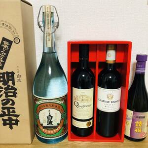 【未開栓 4本セット】まとめて 請福 八重山銘酒 本場泡盛 720ml 30度/芋焼酎 明治の正中 さつま白波 25度 1.8L/ボルドーワイン 750ml