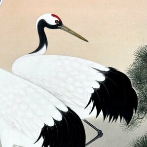 【真作】稲葉春生「松上双鶴」掛軸 絹本 花鳥図 鳥獣 日本画 日本美術 共箱 二重箱 N042922の画像9
