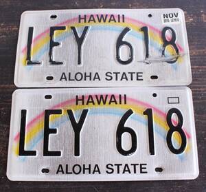 【送料無料】2枚セット! ハワイ 本物 ナンバープレート ライセンスプレート カープレート HAWAII ALOHA STATE ハワイアン雑貨「LEY 618」 