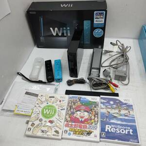 送料無料h59012 任天堂 Nintendo Wii 本体 RVL-001(JPN) ホワイト スポーツリゾート 桃鉄 ブラック リモコン付 ソフトセット ゲーム機 wii